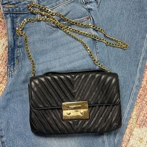 Michael Kors Quilted Leather Sloan Chain Crossbody Handbag in Black Gold